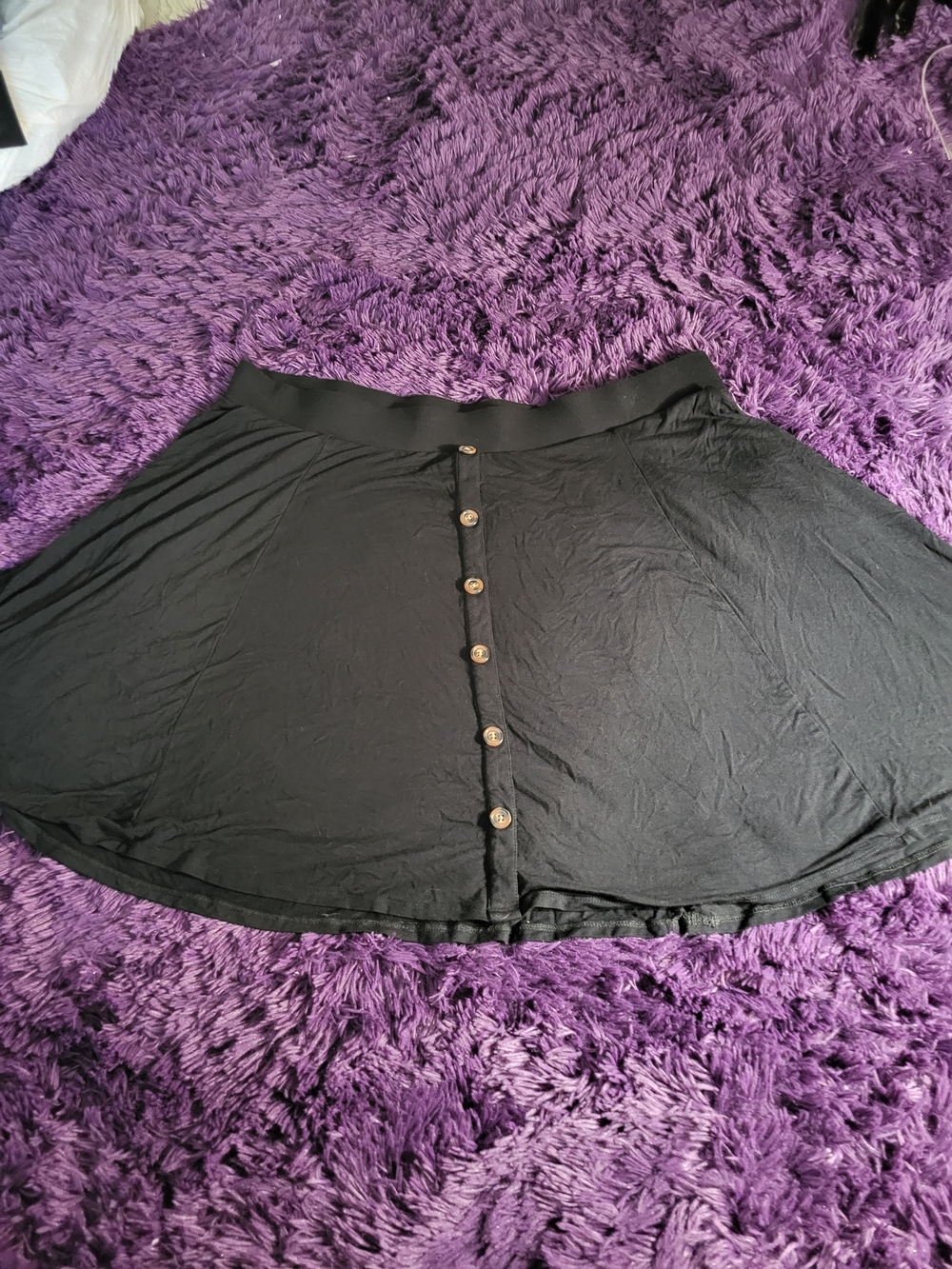 Black Button-Front Circle Skirt with Elastic Waist